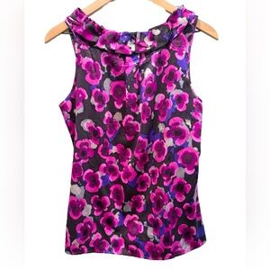 Banana Republic Fuchsia Purple Sleeveless Watercolor Floral Silky Blouse- Medium
